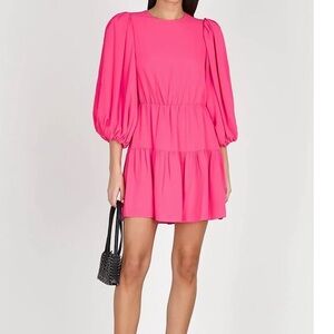Alice + Olivia Shayla Pleated Balloon Sleeve Tiered Mini Dress